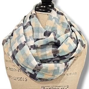 Aqua, White, Yellow & Gray Plaid Infinity Scarf - OS